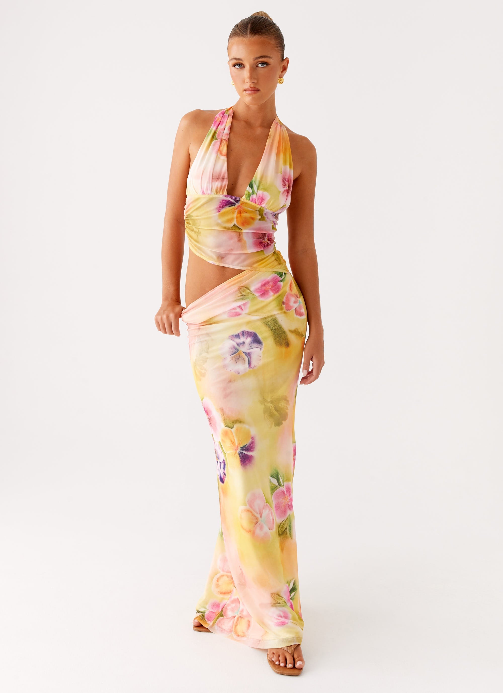 Main Act Halter Maxi Dress - Sunburst Floral