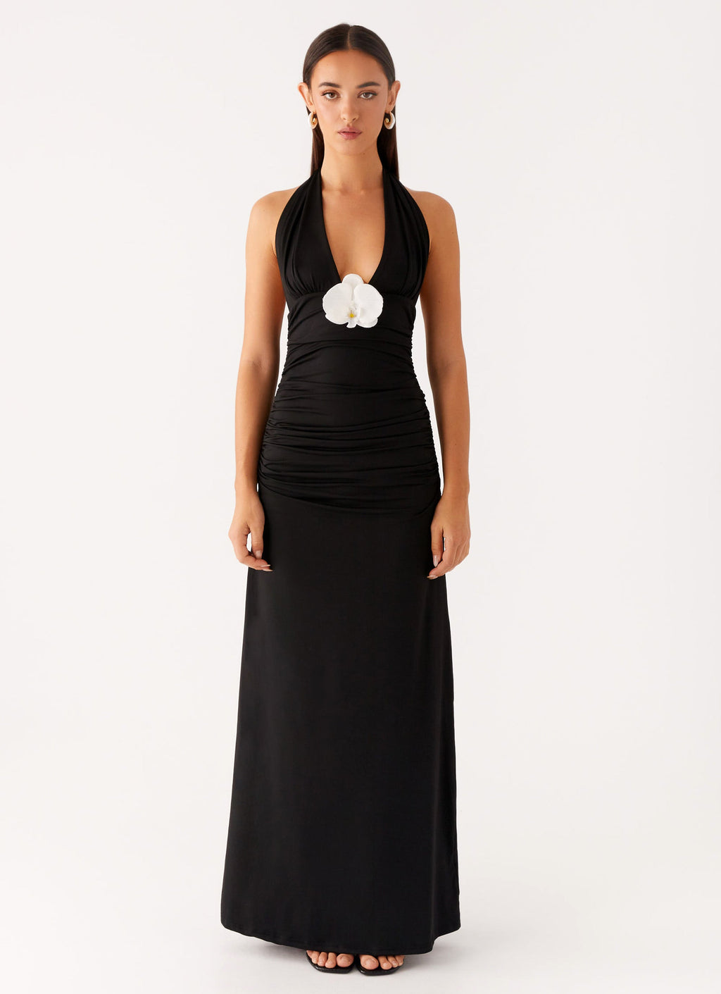 Adalie Halter Neck Midi Dress - Black