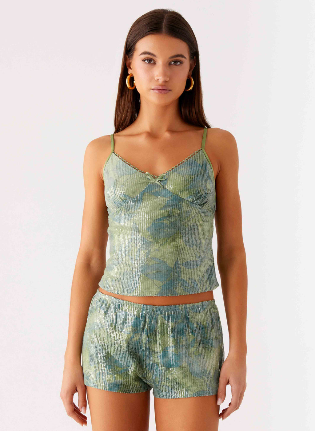Ajean Sequin Cami Top - Lime Blood