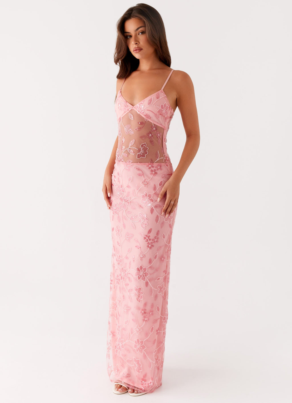 Akira Beaded Maxi Dress - Pink Orange