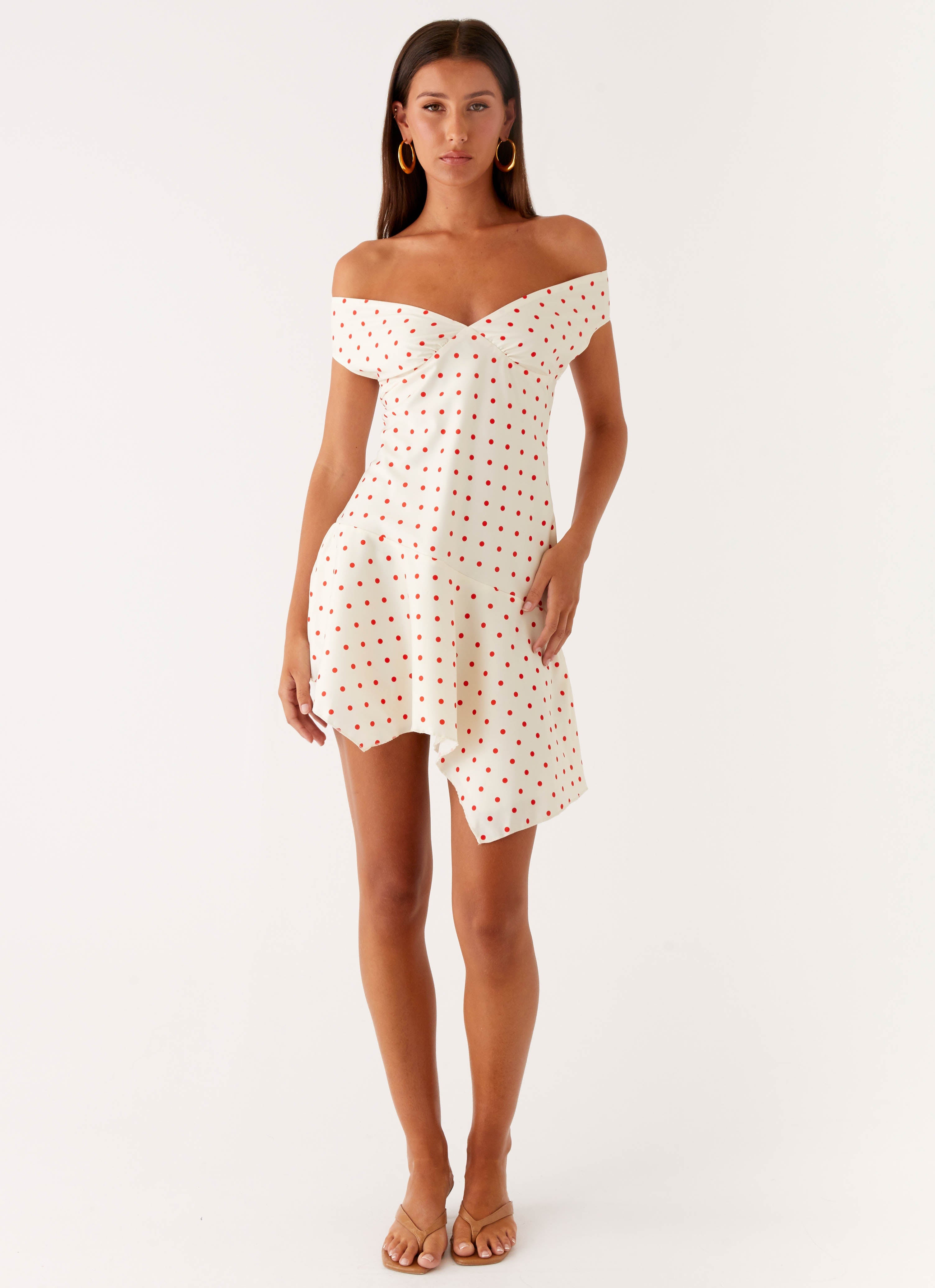 Alma Mini Dress - White Red Polka Dot