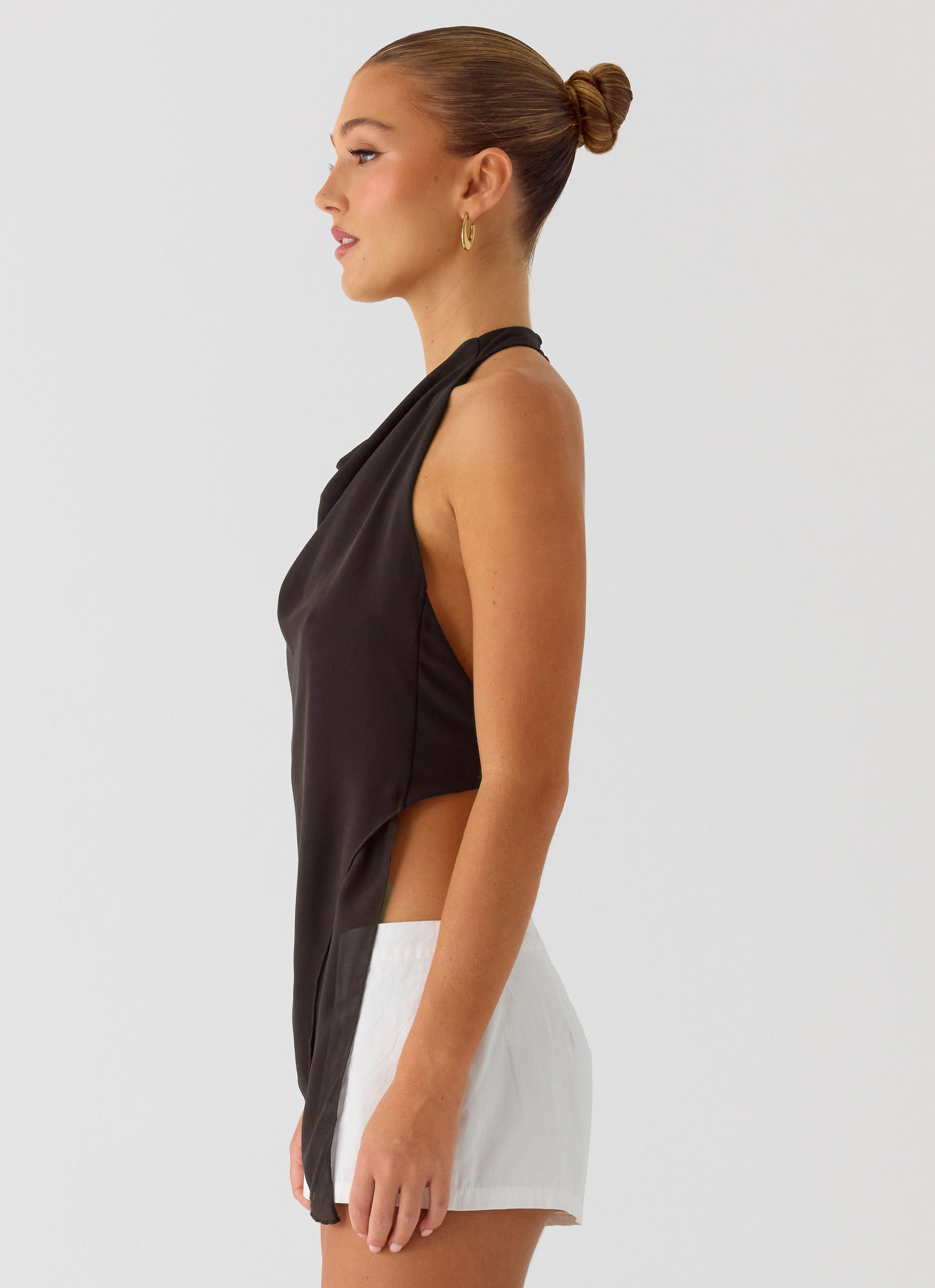 Altego Layered Backless Top - Cool Chocolate