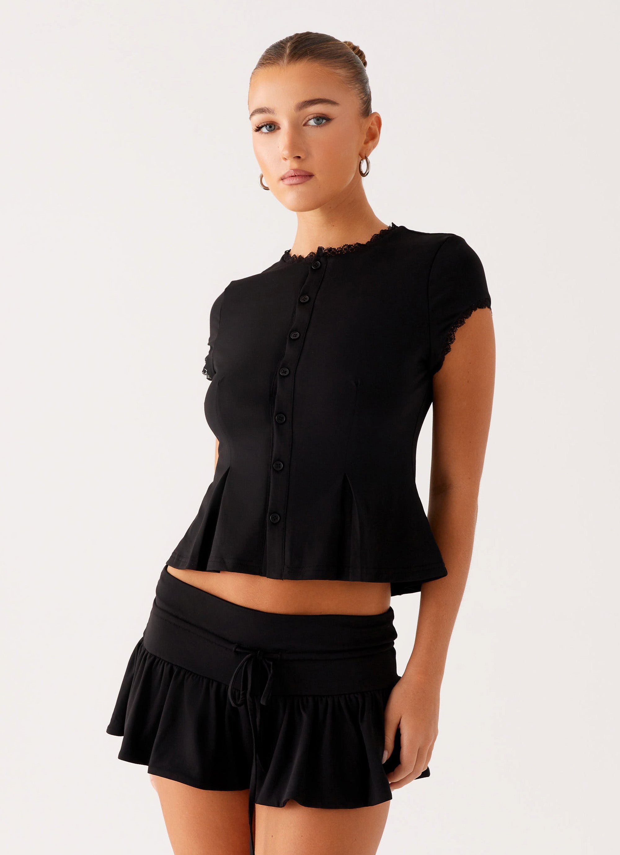 Landon Button Up Top - Black